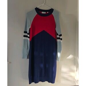 LACOSTE Womens Colorblock Knit‎ Sweater Dress Med Preppy Sporty Chic Long Sleeve